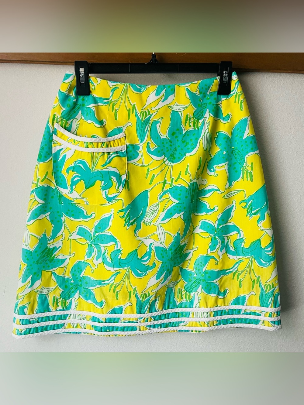 Vintage 1970s Lilly Pulitzer 'The Lilly' Yellow & Teal Tiger Lily Floral Skirt